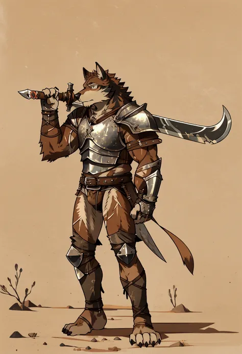 solo sexy young anthro furry wolf male mercenary medieval solider, slim endomorph muscular, anthro handsome gay shorter muzzle, ...