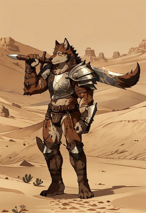 solo sexy young anthro furry wolf male mercenary medieval solider, slim endomorph muscular, anthro handsome gay shorter muzzle, ...