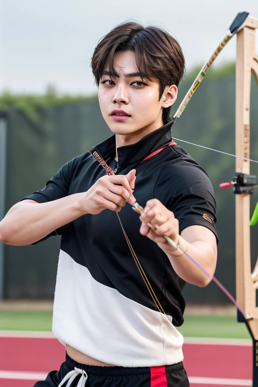 Kim Taehyung participating in an archery competition 