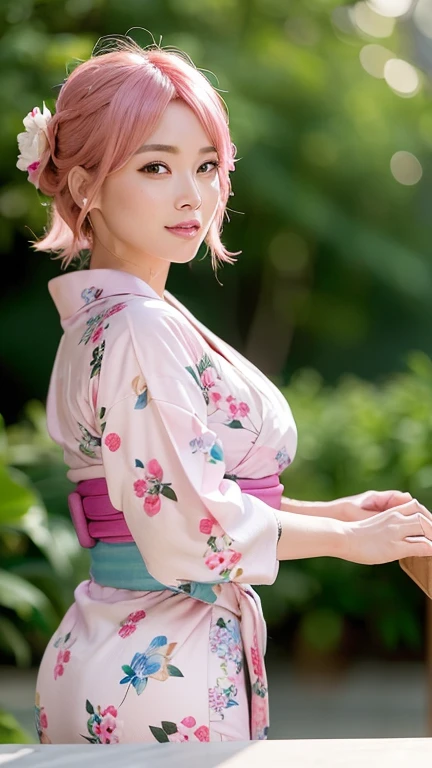 (show your butt hole:1.3),(Pink Hair :1.3),(Tabletop, Highest quality:1.4), ,The most beautiful in the world, 8k, 85mm, Absurd, (Floral Yukata:1.4), Upper Body, Exposing the breasts、 violet, Gardenia, Delicate girl, alone, night, View your audience, Upper ...