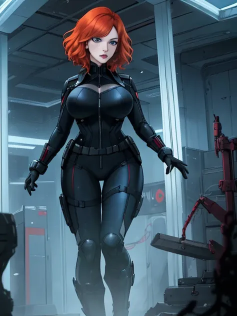 create a dynamic 4k resolution full body portrait of christina hendricks as the character of black widow, the fierce marvel supe...