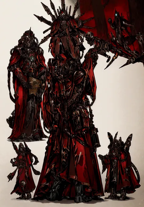 make a character for my rpg game, adeptus mechanicus, imposing pose, wearing armor, he is holding a book, detailed outfit, holdi...