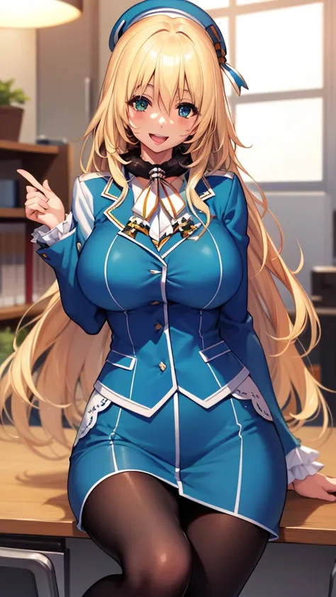 , view your viewers,
blonde, large breasts, smile, open your mouth, smile,wide hips,long hair,indoor,uniform,atagokc, (atago) un...