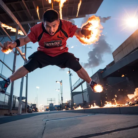 Explosively moving man　Doing vertical jump　Put the word FORCE in the middle of the image.