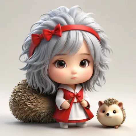 Hedgehog、Scalpel、Embarrassed look、Standing alone, looking down、No clothes on、A red ribbon on her head