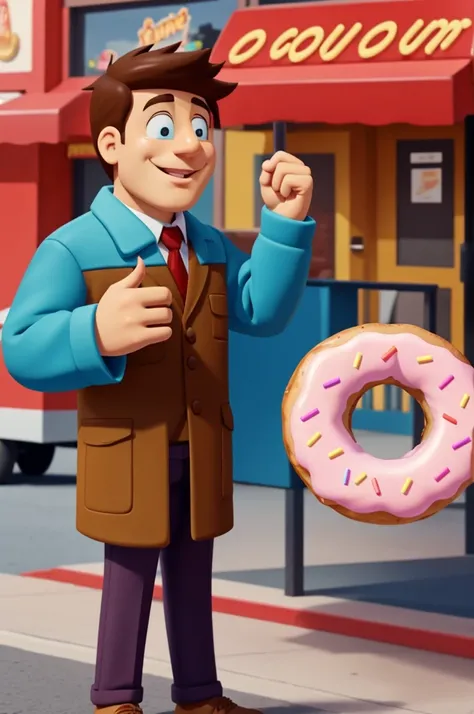 An animated feid with a donut in his hand