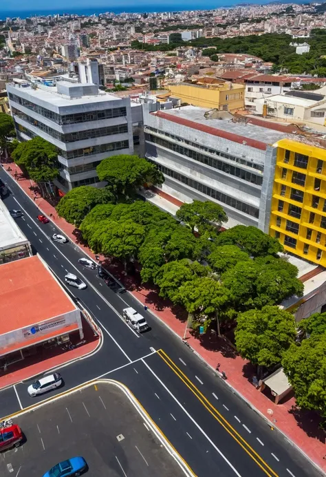 Create a city in which there is a hospital on one block and on the left side there is a hardware store and on the right side of the hospital there is a bookstore,on Cristóbal Colón Avenue,In front of the hospital there is a cafeteria that next to it has a ...