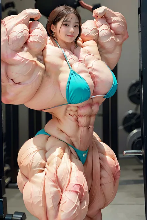 Highest quality、High resolution、Very detailed、Bright lighting、One girl、Black Hair、(((Short Hair)))、smile、tall、(((female bodybuilder:1.5)))、(((Big Tits)))、(((Bikini)))、(((muscular)))、(((Hyper huge Muscle:1.5)))、(((Incredibly large muscles:1.5)))、(((Extremel...