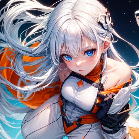 Girl with orange and blue eyes with white hair