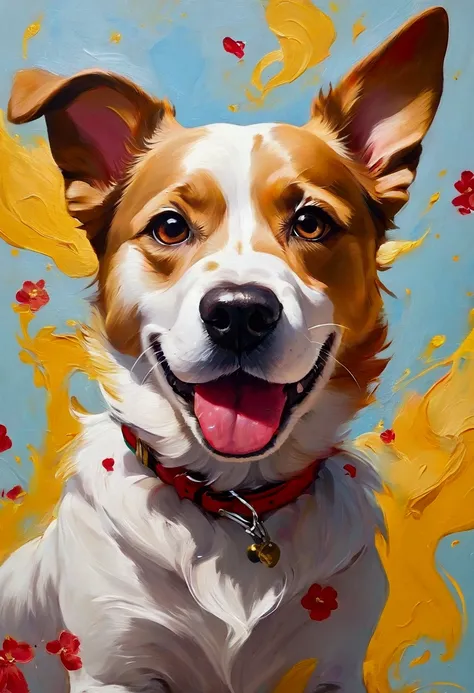 Flying puppies, the tail and walk happily，Dogs appear，4K clarity，Anime Dogs，Painting style heals itself