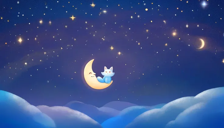 cute moon in starry night sky