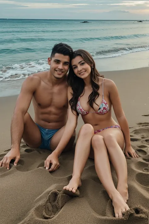 A young couple on the beach, and the woman wrote in the Root of Me area