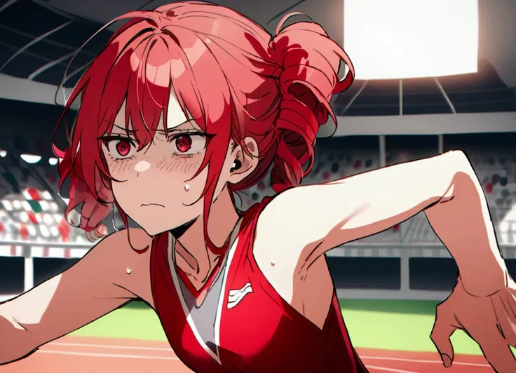 Red hair, athletics, tired face