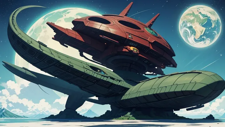 an alien ship, from the villainous humanoid snake invading the earth, inspired by Dragon Ball, art by Akira Toryama, high quality image