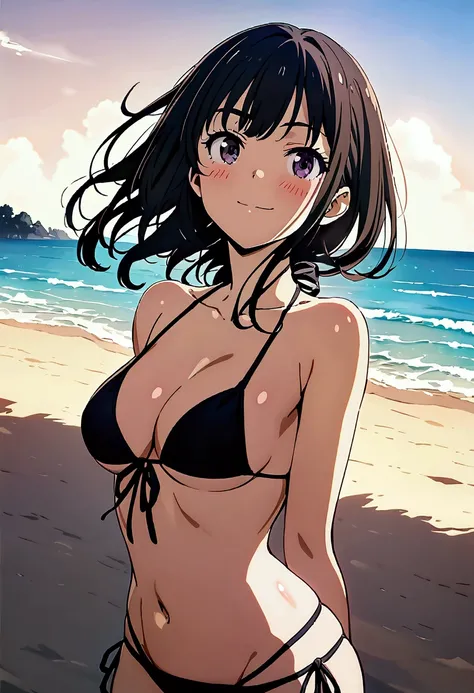 score_9, score_8_up, score_7_up,BREAK,source_anime,best quality,masterpiece,aesthetic,very aesthetic,(official art, official_style),megami_magazine , 1girl, inoue takina, lycoris recoil,black bikini,navel,side-tie_bikini,medium breast, 
(Shiny bare skin), ...