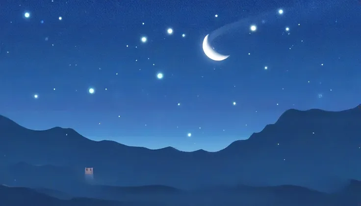 cute moon in starry night sky, no human