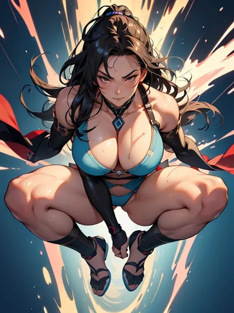 ​masterpiece, ultra-detailliert, 8k, hiquality, Top image quality, digitial illustration, Art by Kim Hyun-tae, Female sexy, Combative posing, fighter, Depiction of dense hair, Detailed eye depiction, Sexy body lines, appearance々Splash paint background in c...