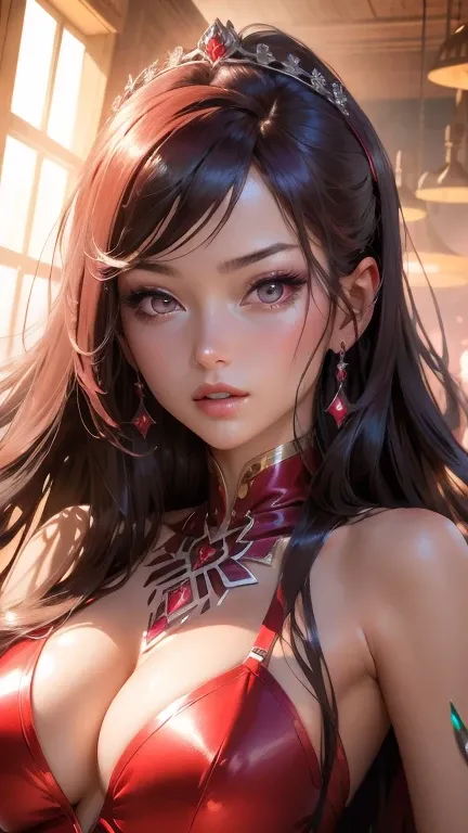 a close up of a woman in a red dress with long hair, beautiful seductive anime woman, a beautiful fantasy empress, inspired by Du Qiong, seductive tifa lockhart portrait, ((a beautiful fantasy empress)),  seductive anime, beautiful anime woman, Tifa Lockhe...