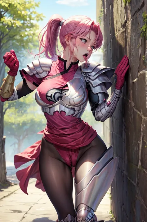 (masterpiece:1.2), high quality, high resolution, armorMaam, ponytail, armored dress, armor, armored legwear, single gauntlet, bra, pantyhose, nsfw,(ecstasy:1.3) ,(slut:1.2),(vulgarity:1.3),(fucked silly:1.1),(steam:1.1),(wet:0.8),(trembling:0.8),(tears:0....