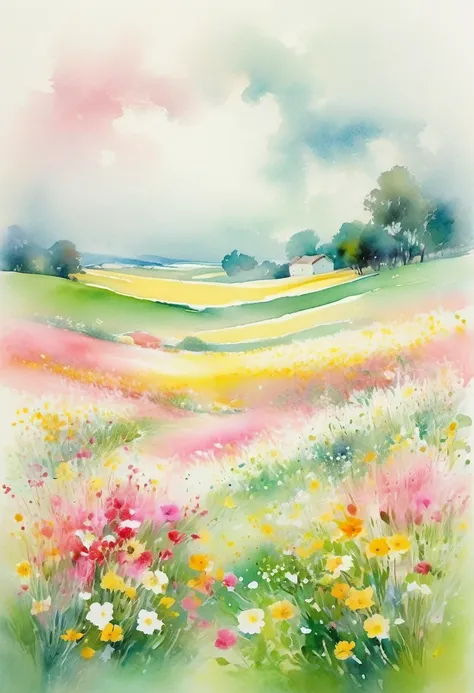 this watercolor floral painting presents an elegant and fresh visual effect。wildflowers in the fields，the perfect combination of...