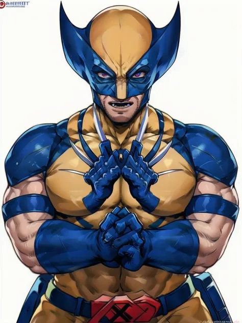 best quality, 16k, extremely detailed, delicate and dynamic, logan howlett, wolverine, yellow bodysuit, blue gloves, (((unmasked...