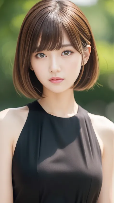 Ultra-high resolution, Superior Quality, Highest quality, Very detailed, Realistic, 8k, RAW Photos, Highest quality, masterpiece, Attractive girl, Awesome girl, Brown Hair, Shoulder-length layers, Asymmetrical bangs, K-POPアイドル, Sophisticated, stylish, Whit...