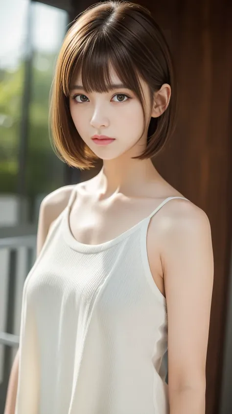 Ultra-high resolution, Superior Quality, Highest quality, Very detailed, Realistic, 8k, RAW Photos, Highest quality, masterpiece, Attractive girl, Awesome girl, Brown Hair, Shoulder-length layers, Asymmetrical bangs, K-POPアイドル, Sophisticated, stylish, Whit...