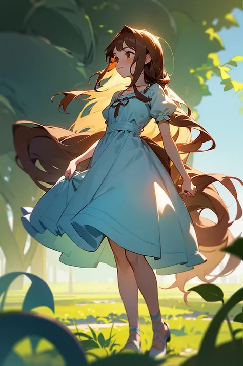 half body picture of a couple beneaf the vines staring romanticaly at each other, (girl with long white hair and big  wearing a baby blue summer dress), (athletic boy prince with brown hair), holding hands, gaussian blur garden background, colorful