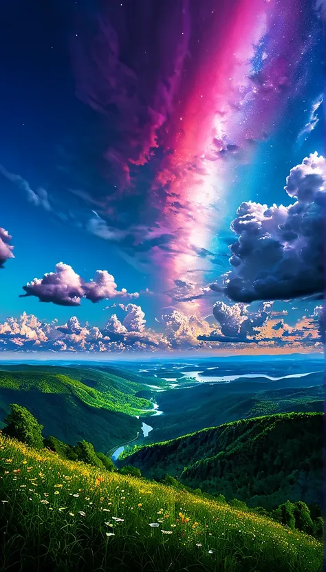 summer sky,photorealistic,highly realistic,extreme details,breathtakingly realistic,high contrast realism,high saturation realism,vibrant colors,dramatic lighting,captivating landscape,compelling storytelling,atmospheric scene,mesmerizing visuals,intricate...