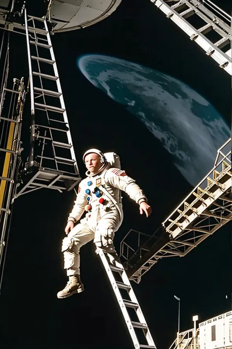 Footage of Neil Armstrong descending the ladder