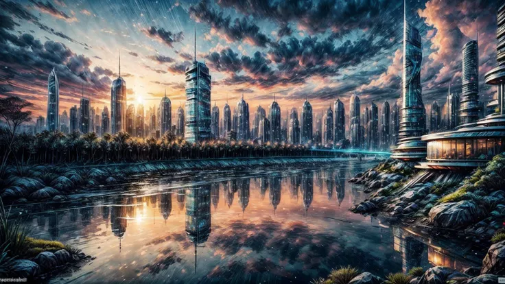 (Best quality,4K,8K,A high resolution,Masterpiece:1.2),Ultra-detailed,(Realistic,Photorealistic,photo-realistic:1.37),Futuristic floating city,Futuristic technology,Huge urban high-tech tablet platform,Airship,Floating in the sky,Futuristic city,Small airs...