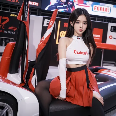 Ultra detailed face、Cool woman、Colorful costumes、F1 Driver Cosplay、Colorful costumes、Clothing with company logo、Grid Girlsのカラフルで派手な衣装、Grid Girls、Perfect Face、Paddock Girls、Harem、motor Show、tights、Bodycon Costumes、Grid Girls、Russia、Grid Girlsのコスプレ、belly but...