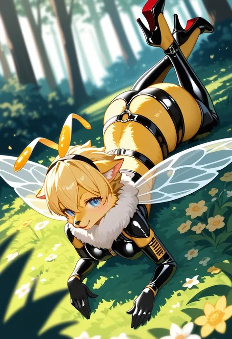 Highest quality, Highest quality, High quality illustrations, masterpiece, Ultra-high resolution, Detailed Background, beeの巣, bee蜜のプール, in the forest, Absurd, Perfect Anatomy, performance, Good lighting, Shadows in the movies(kemono, Furry Personifi猫ion), ...