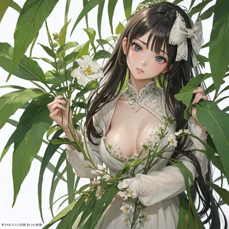 ((RAW Photos)), ((masterpiece)), (A young woman who personifies plants,Holding a bow:1.1), Full Body,Intricate details, View your viewers, Complex game character depiction, beautiful, Fine eyes and lips,(Detailed depiction of the hands:1.2),Small breasts,W...