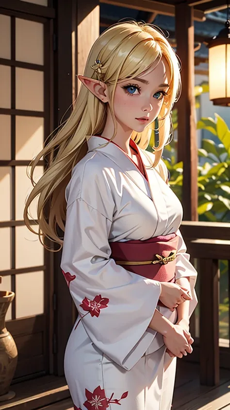 Blonde,Elf,yukata