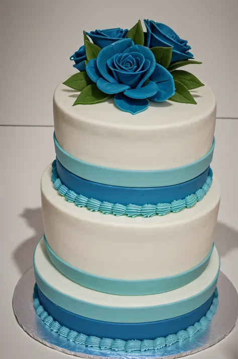 Two-tier cake, one blue and the other green 