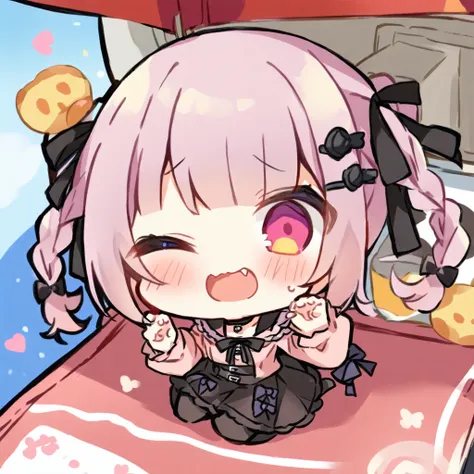 top quality, masterpiece,a chibi girl
, peal purple and blunt bangs hair, twin braids, eyes closed, mouth wide open and screamin...