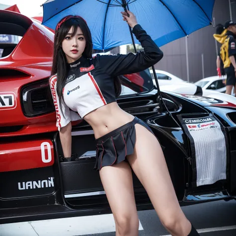 Ultra detailed face、Cool woman、Colorful costumes、F1 Driver Cosplay、Colorful costumes、Clothing with company logo、Grid Girlsのカラフルで派手な衣装、Grid Girls、Perfect Face、Paddock Girls、Harem、motor Show、tights、Bodycon Costumes、Grid Girls、Russia、Grid Girlsのコスプレ、belly but...