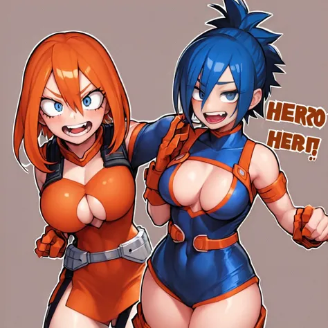 (naughty girl) (alone) (looking ahead at viewer) (short orange and blue hair) (Eyes red) (Art history by Kohei Horikoshi) (boku no hero academia) (My Hero Academia)