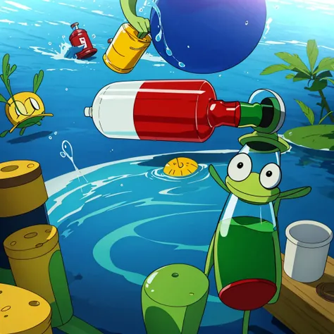 draw plankton from spongebob holding bottle of secret formula, add youtube logo in the bottle