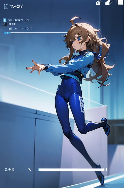 screenshot of anime blue lock, oc girl, female of medium low height, black full body uniform pants and long sleeve t-shirt, shor...