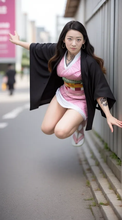 Cute Japanese woman, (16 years old), (very cute face), white moist skin, looking at the camera, (pink bright eyes: 1.4),
BREAK,
(parkour),(very beautiful berserker woman: 1.3),(dynamic pose: 1.3),
BREAK,
(wearing pink cute kimono: 1.3), (highly revealing k...