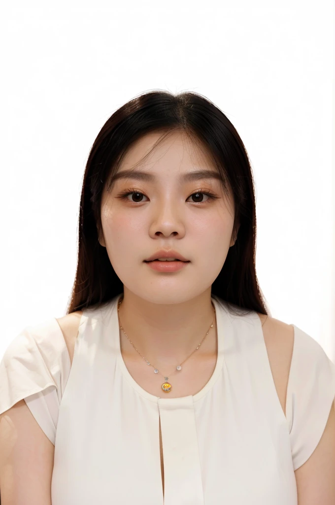 there is a woman with a necklace on her neck looking at the camera, south east asian with round face, pengzhenzhang, shen mingchen, Nivanh Chanthara, Gongbi, Jiyun Chae, Jin Kim, xiaofan zhang, student, with round face, nuttavut baiphowongse, Yanjun Chengt