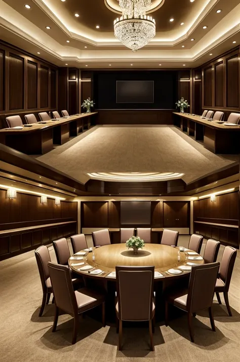 A meeting hall with many luxurious chairs
