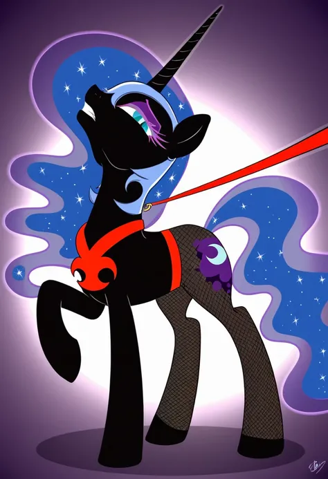 Pony  sad   nightmare moon in   in fishnet tights  b  night club walks on a leash