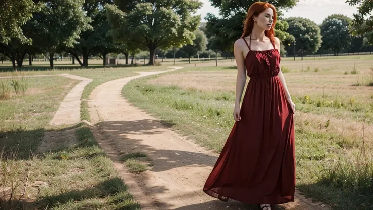 Beautiful girl with red hair and a long dress