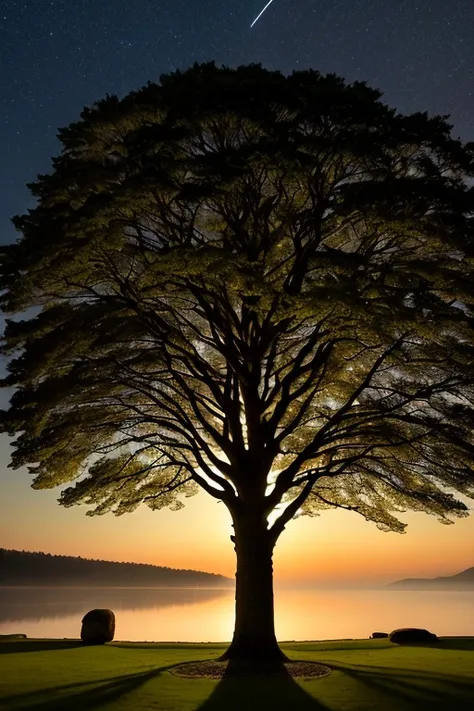 In the heart of an ancestral forest, shrouded in an ethereal twilight, a gargantuan tree stands tall and proud. Its trunk, carved with age-old runes and swirls, seems to breathe a life of its own, radiating an enigmatic aura. The trees canopy, a labyrinth ...