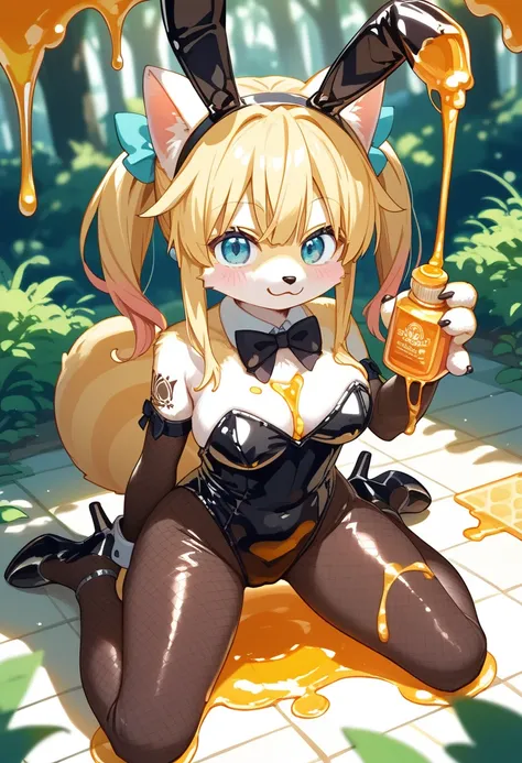 Highest quality, Highest quality, High quality illustrations, masterpiece, Ultra-high resolution, Detailed Background, honeycomb, in the forest, Absurd, Perfect Anatomy, performance, Good lighting, Shadows in the movies(kemono, Furry PersonifiCation), Cat,...