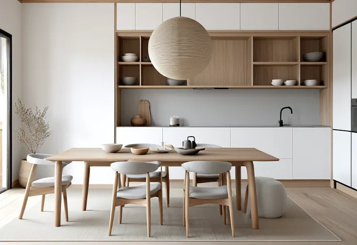 photo of japandi interior style.
combining scandinavian and japanese styles, minimalism, sophistication, using natural materials...