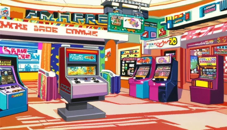 highest quality,1980s american casual girl,horizontal isometric arcade game, 80's video store, games from the 1980s